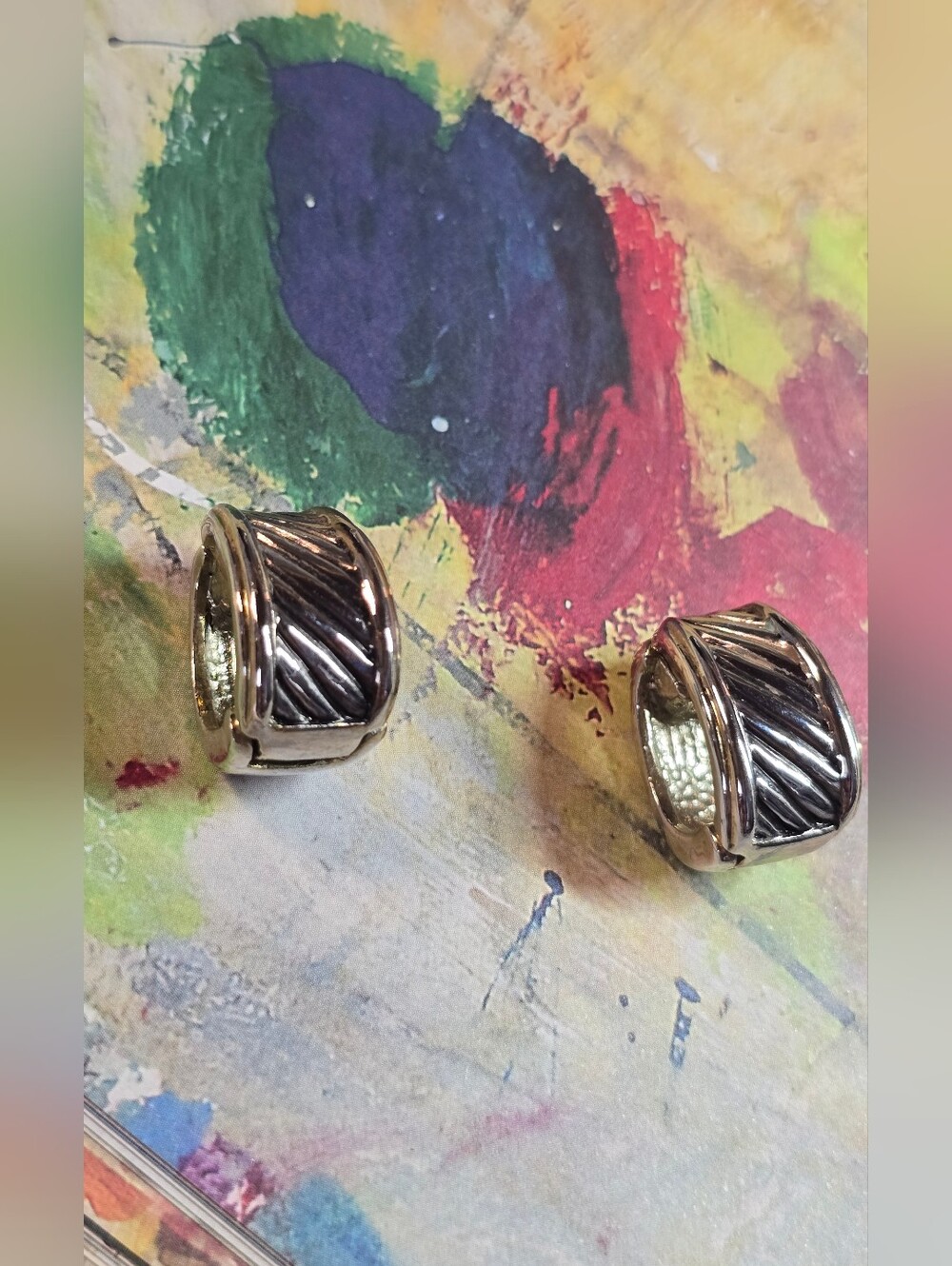 Vintage Two-Tone Half-Hoop Huggie Magnetic Clip-on Earrings